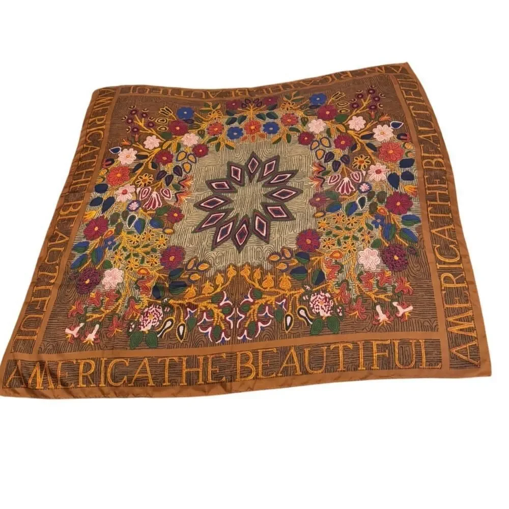 VTG Ellen Tracy “America the Beautiful” Silk Scarf
